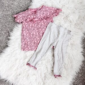 Quiltex Pink Bird Print Ruffle Matching Set Girls 2T Cotton